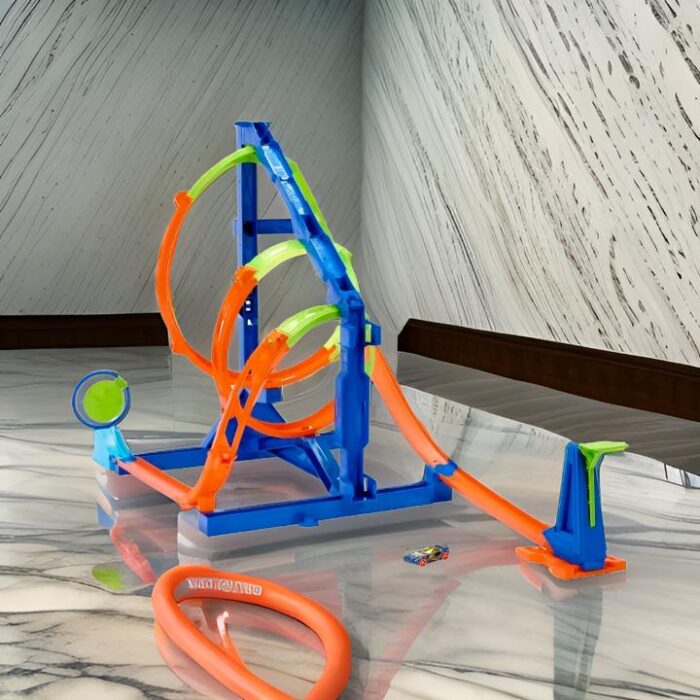 Hot Wheels Action Corkscrew Triple Loop Track Set – Mainan Lintasan dengan 1 Mobil