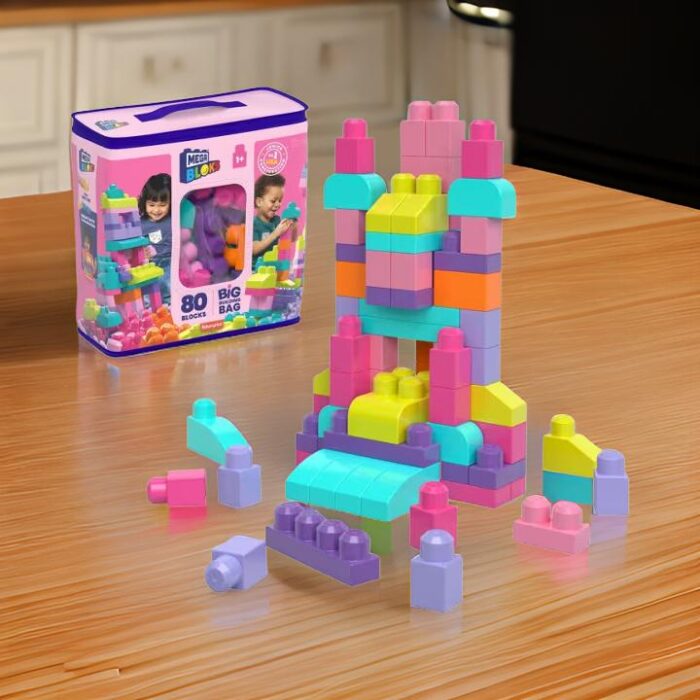 MEGA BLOKS Toy Pink Big Building Bag dengan Penyimpanan (80 Potongan) untuk Balita Tersedia di Perang88